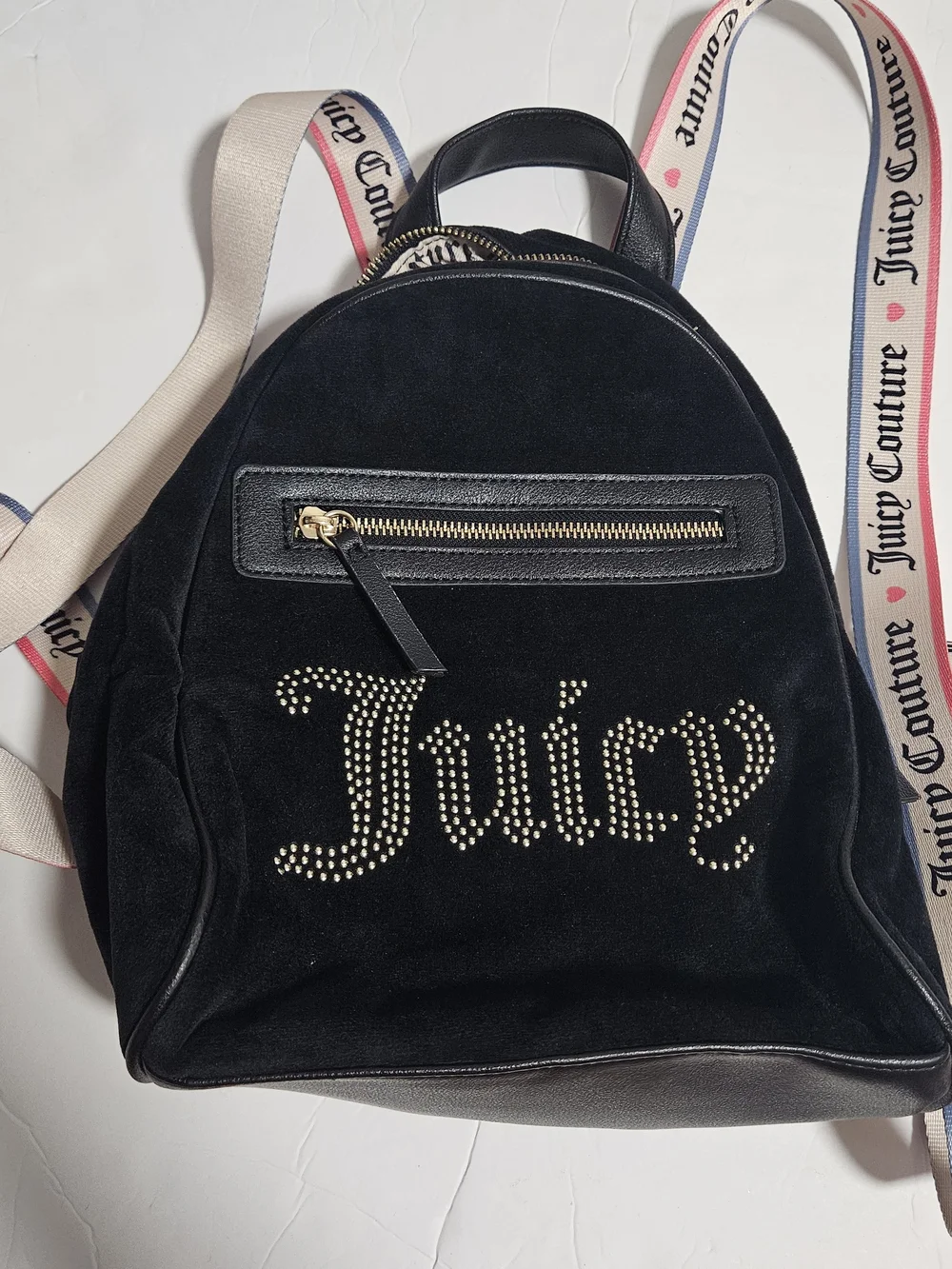 Juicy Couture Black Velvet Mini Backpack with Gold Stud Logo